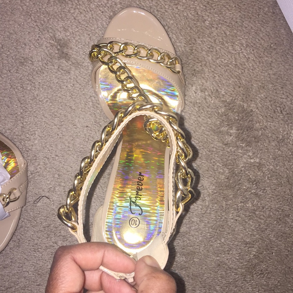 Taupe and Gold Sandal Heel Size 10